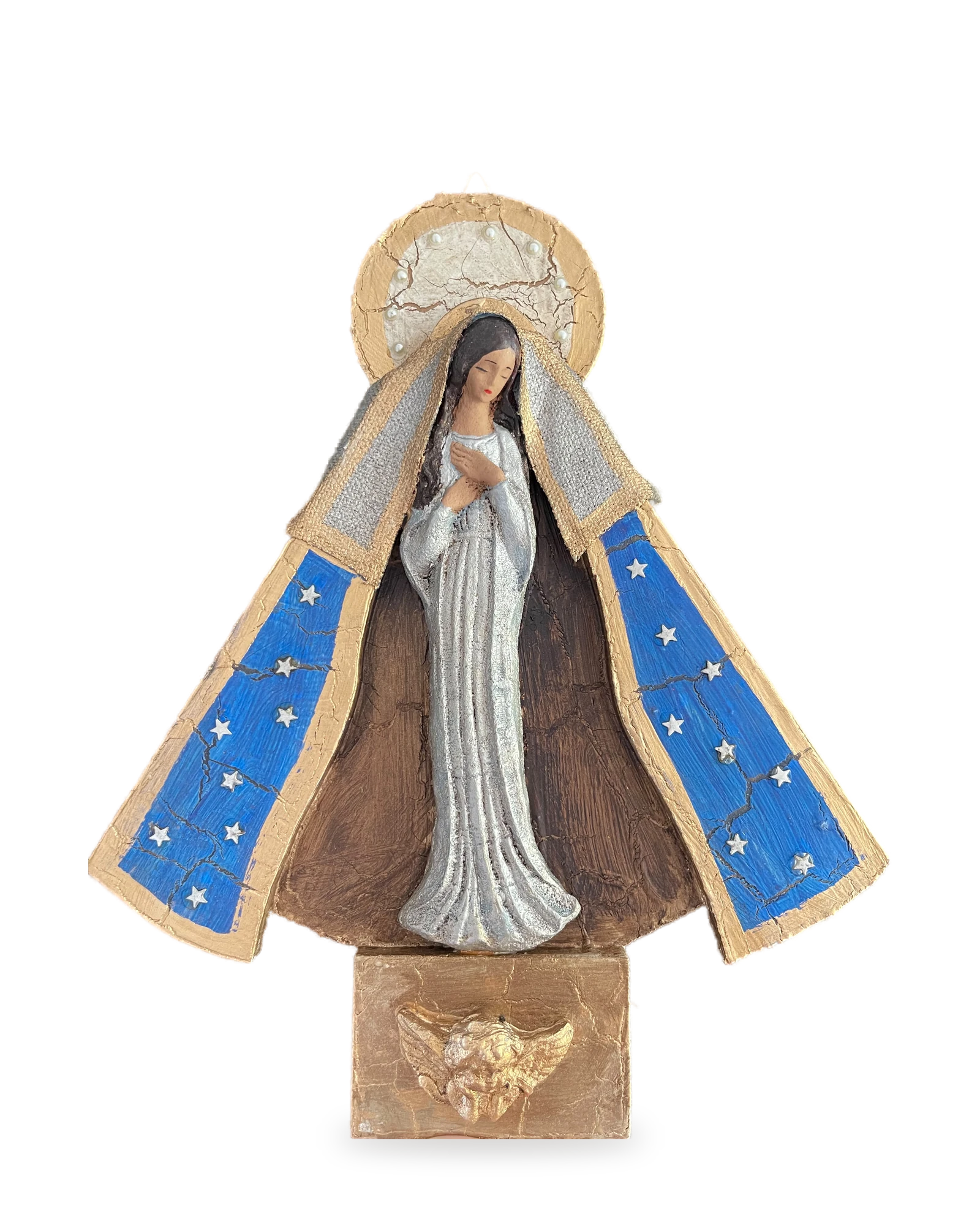 Virgen de Madera para Colgar, Azul fuerte